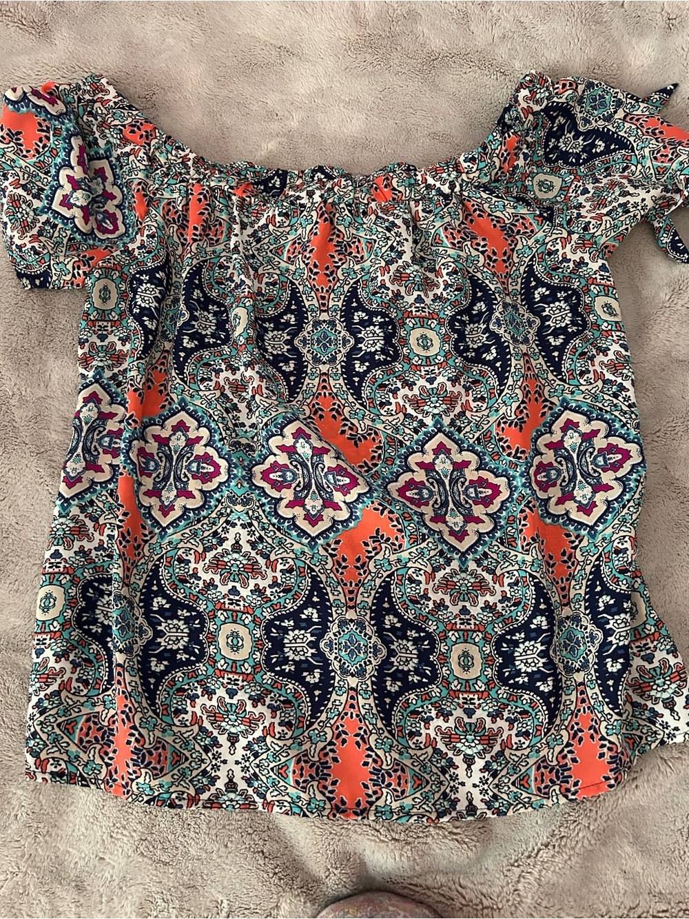 Women’s Off-Shoulder Printed Top - Orange Multi